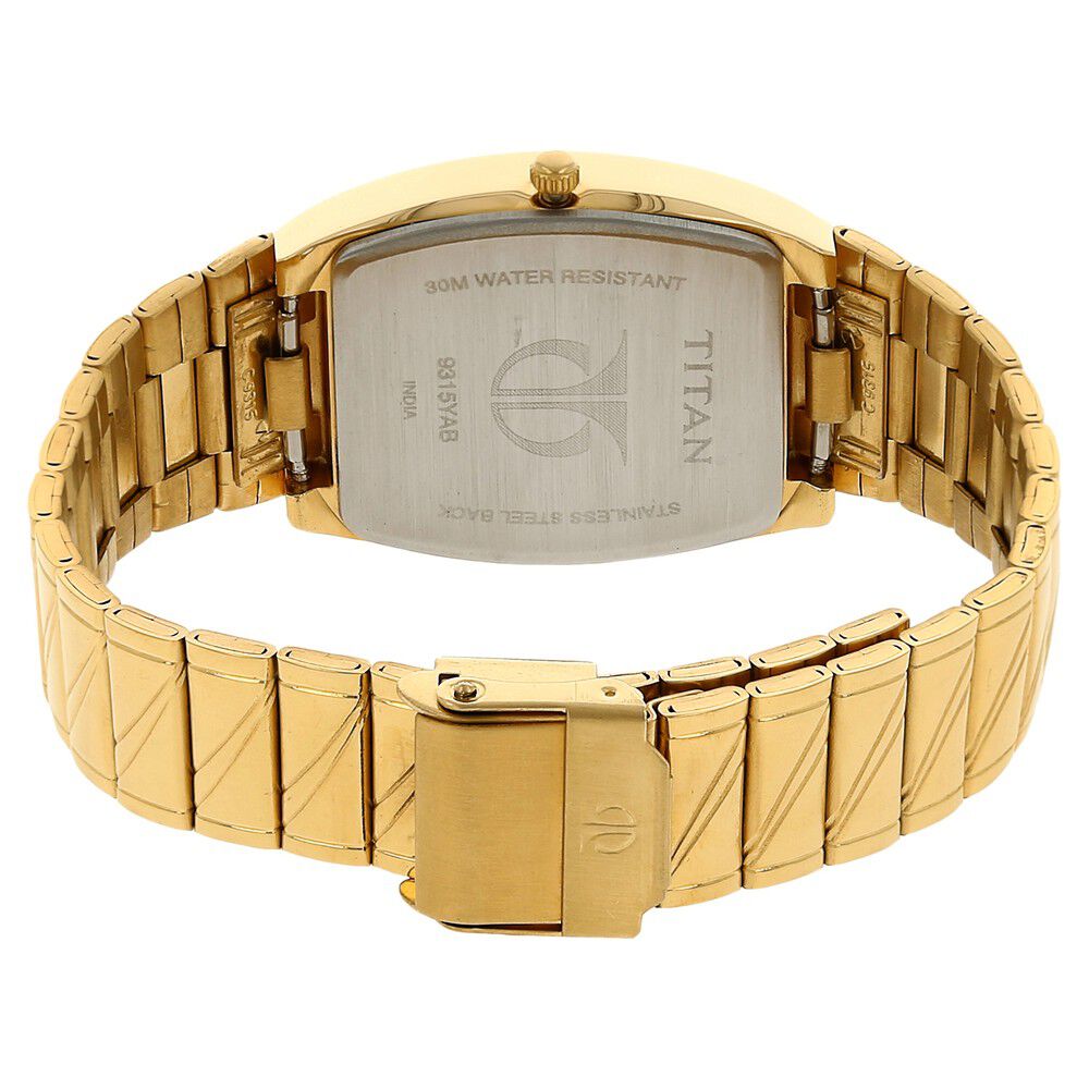 Buy Online Titan Rectangle Champagne Dial Analog with Date Stainless Steel Strap watch for Men ns9315ym02 Titan