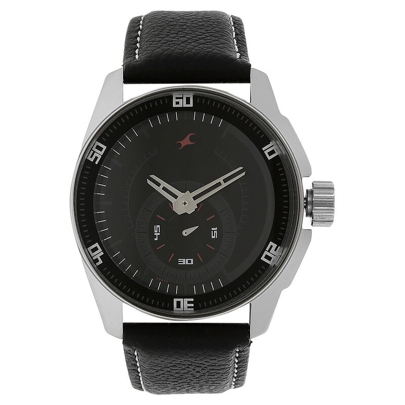 Fastrack Quartz Analog Black Dial Leather Strap Watch for Guys