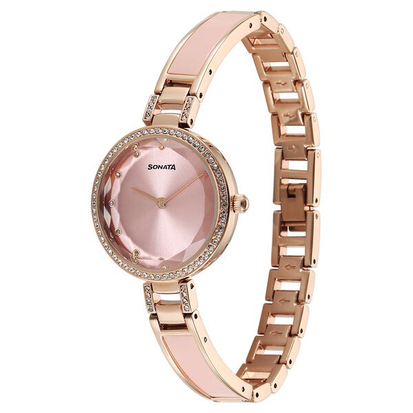 Sonata Aura Quartz Analog Pink Dial Rose Gold Stainless Steel Strap Watch For Women - image number 1