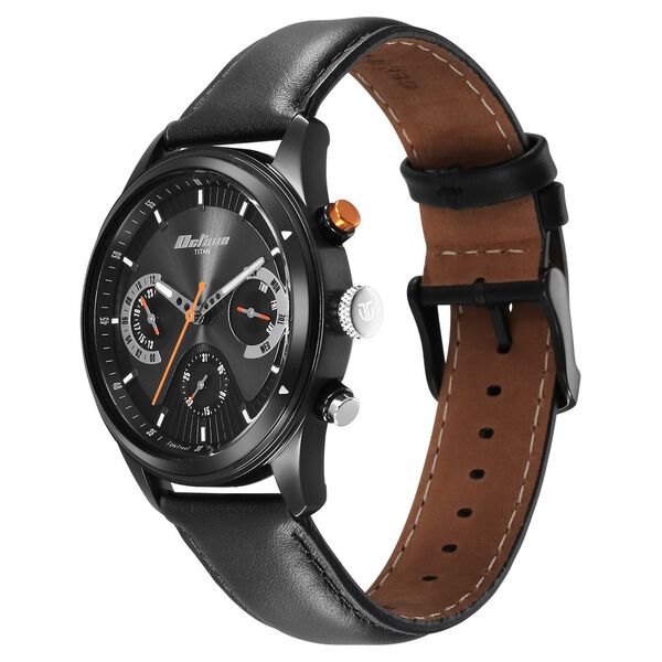 Titan Octane Quartz Multifunction Black Dial With Black Leather Strap Watch For Men - image number 2