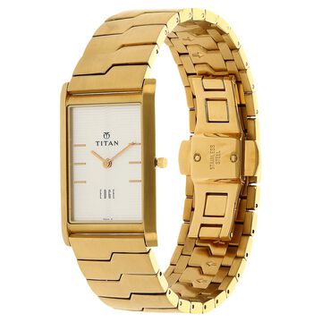 Titan Edge Quartz Analog Silver Dial Golden Stainless Steel Strap Watch For Men