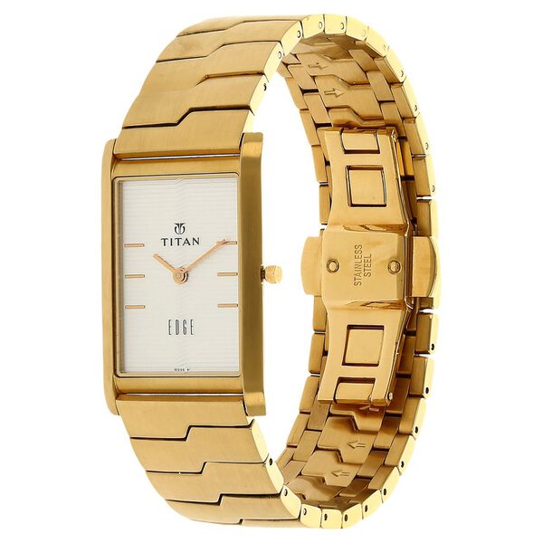 Titan Edge Quartz Analog Silver Dial Golden Stainless Steel Strap Watch For Men - image number 1