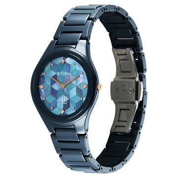 Edge Tessel Quartz Analog Blue Dial Blue Ceramic Strap Watch For Women
