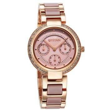 Titan Acetate Mother Of Pearl Quartz Multifunction Strap watch for Women