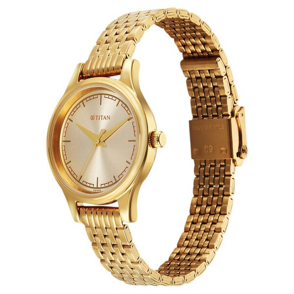 Titan Karishma Quartz Analog Golden Dial Golden Stainless Steel Strap Watch For Women - image number 2