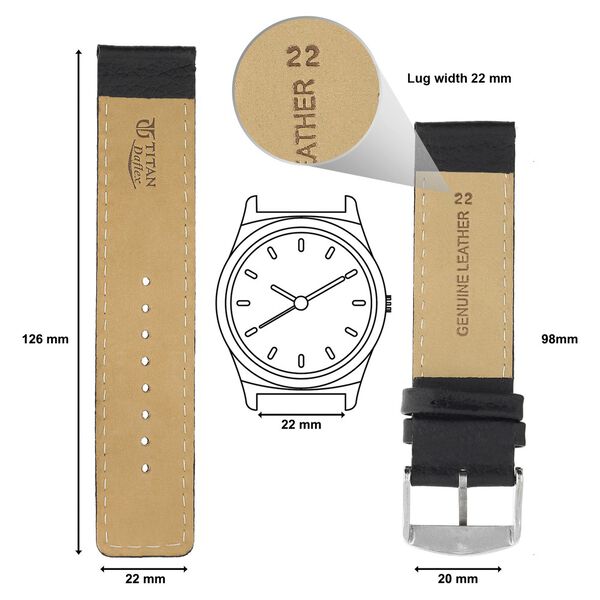 22 mm Black Genuine Leather Straps for Men - image number 1