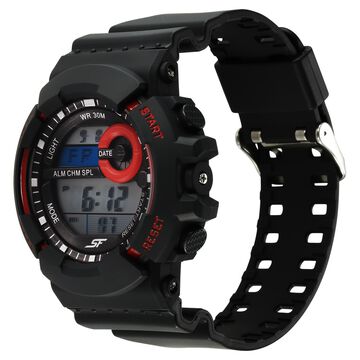 SF Digital Round Round Shaped Dial Black PU Strap Watch For Men