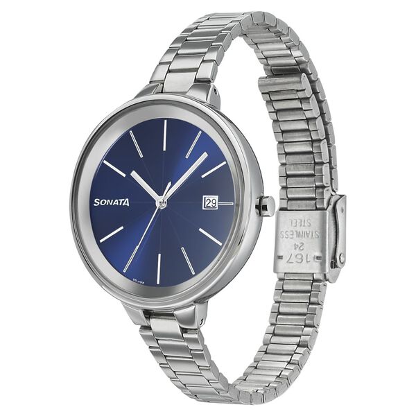 Sonata Quartz Analog Blue Dial Stainless Steel Strap Watch for Women - image number 1
