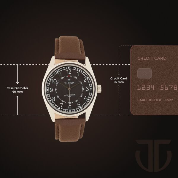 Titan Men's Timeless Charm: Men's Analog Watch with Black Dial and Brown Leather Strap - image number 2