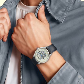 Titan Automatic Champagne Dial Blue Leather Strap Watch for Men