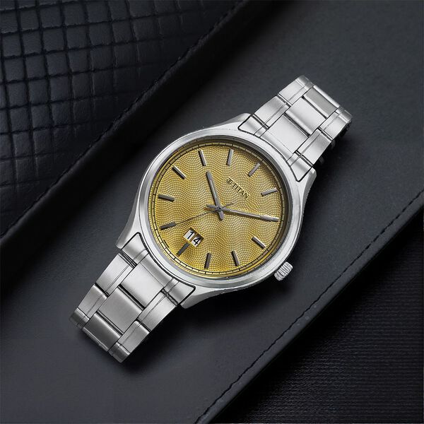 Titan Palette Of Time Quartz Analog with Date Yellow Dial Stainless Steel Strap Watch For Men - image number 0