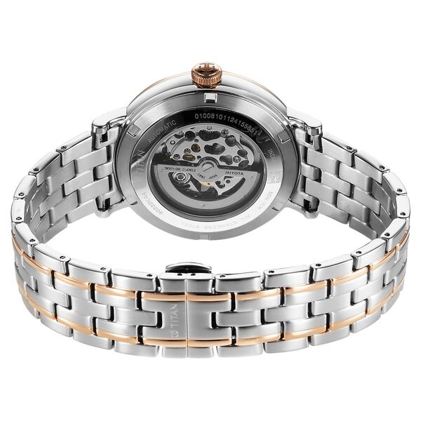 Titan Yin Yang Skeletal Automatic Analog with White Dial Silver and Rose Gold Stainless Steel Strap Watch for Men - image number 5
