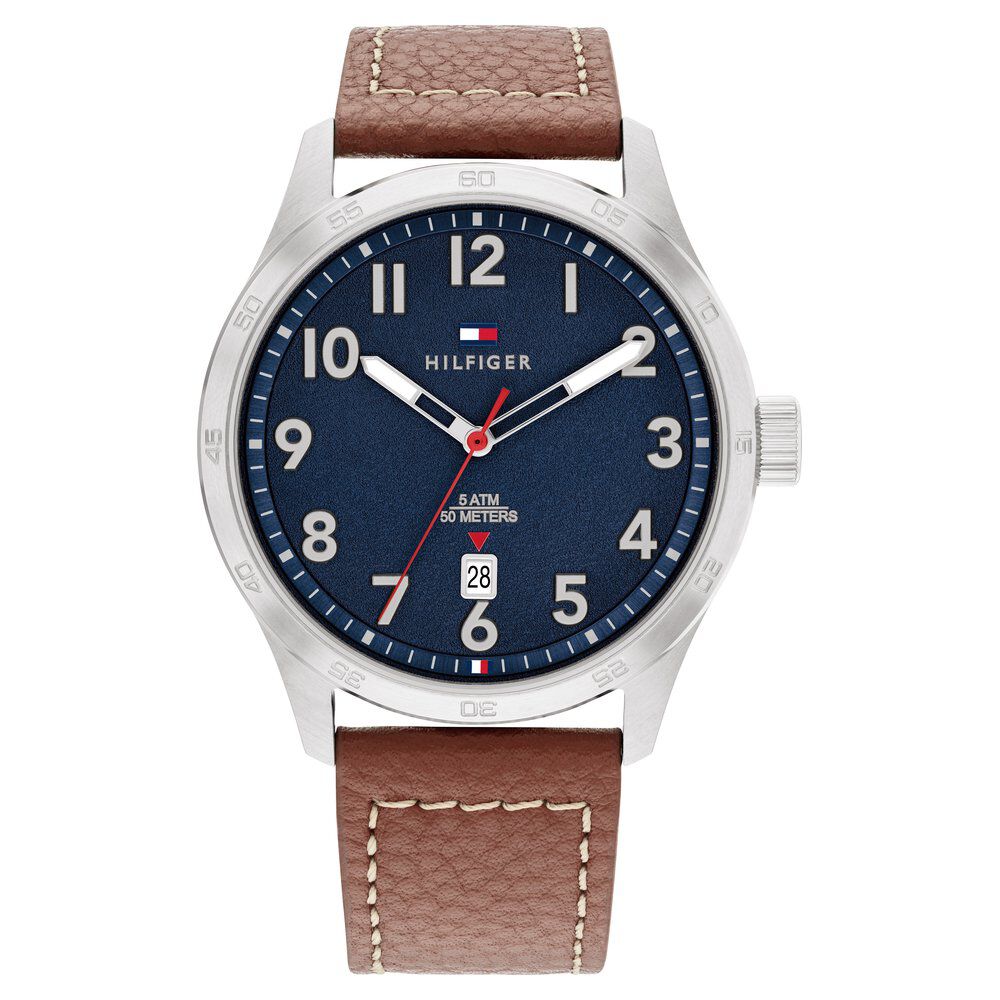 Tommy Hilfiger Quartz Analog with Date Blue dial Leather Strap Watch for Men