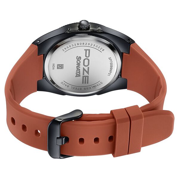 Poze By Sonata Quartz Analog Orange Dial Orange Silicone Strap Watch For Men - image number 6