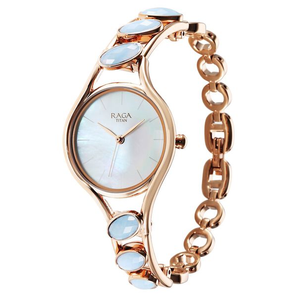 Titan Raga New You Quartz Analog Mother Of Pearl Dial Blue Chalcedony stone strap Watch for Women - image number 3