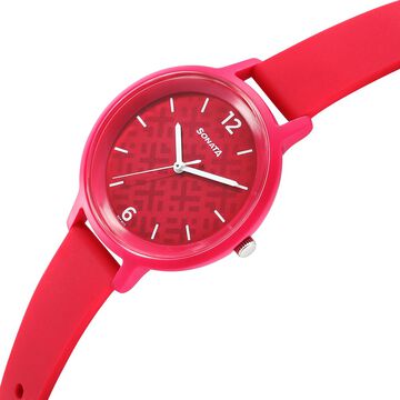 Sonata Splash Quartz Analog Pink Dial Plastic Strap Watch for Women
