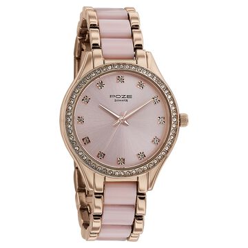 Sonata Poze Quartz Analog Pink Dial Metal & Plastic Strap Watch for Women