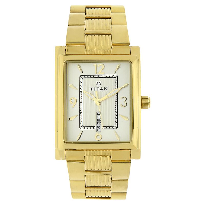 Titan Champagne Dial Analog with Day and Date Stainless Steel Strap Watch for Men