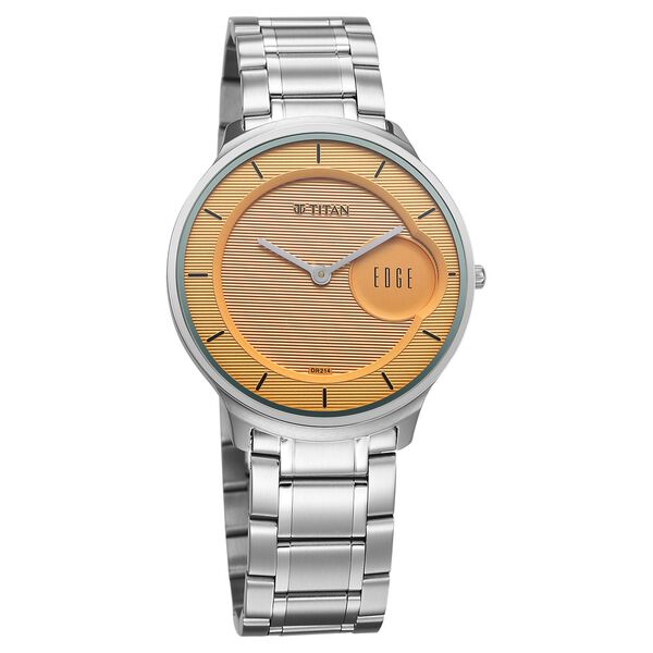 Titan Edge Murals Quartz Analog Yellow Dial Stainless Steel Strap Watch For Men - image number 1