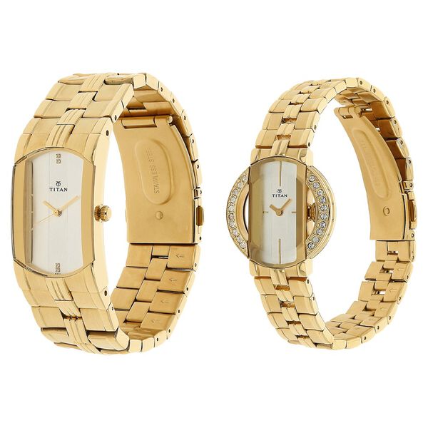 Titan Quartz Analog White Dial Stainless Steel Strap Watch for Couple - image number 1