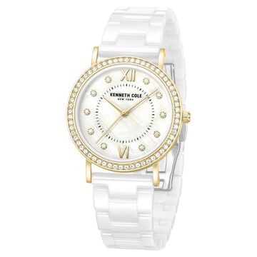 Kenneth Cole Quartz Analog White Dial White Ceramic Strap Watch For Women