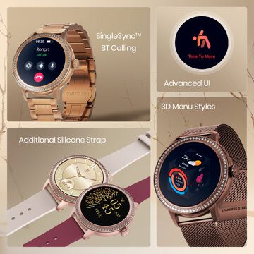 Titan Valerie Premium Smartwatch with All 316L SS construction, Skin Temp. Sensor, Women’s Health, SingleSync BT Calling