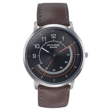 Sonata Poze Quartz Analog Black Dial Leather Strap Watch for Men