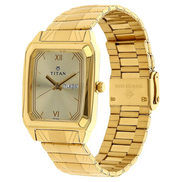 Titan Quartz Analog with Day and Date Champagne Dial Stainless Steel Strap Watch for Men - image number 1