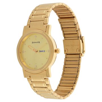 Sonata Quartz Analog Champagne Dial Metal Strap Watch for Men