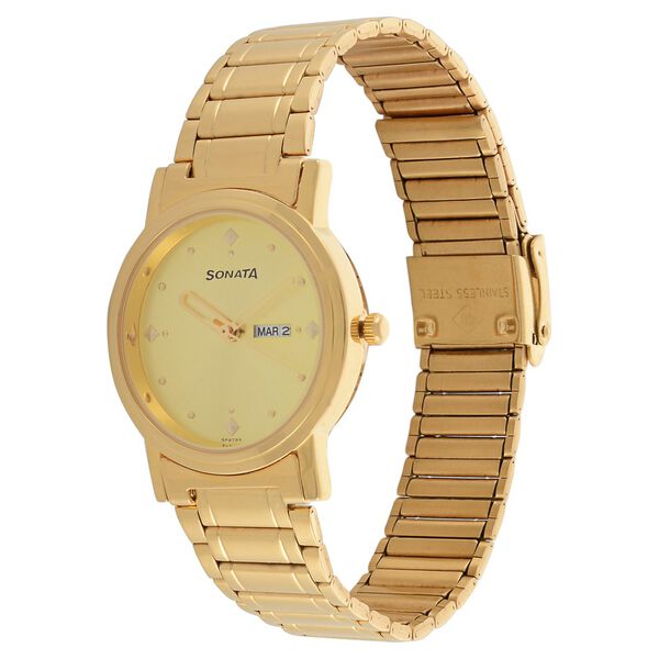 Sonata Quartz Analog Champagne Dial Metal Strap Watch for Men - image number 1