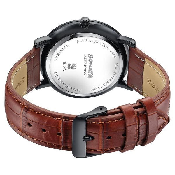 Sonata Verve Quartz Analog Black Dial Brown Leather Strap Watch For Men - image number 5
