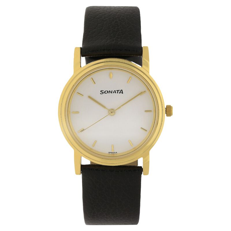 Sonata Quartz Analog White Dial Leather Strap Watch for Men