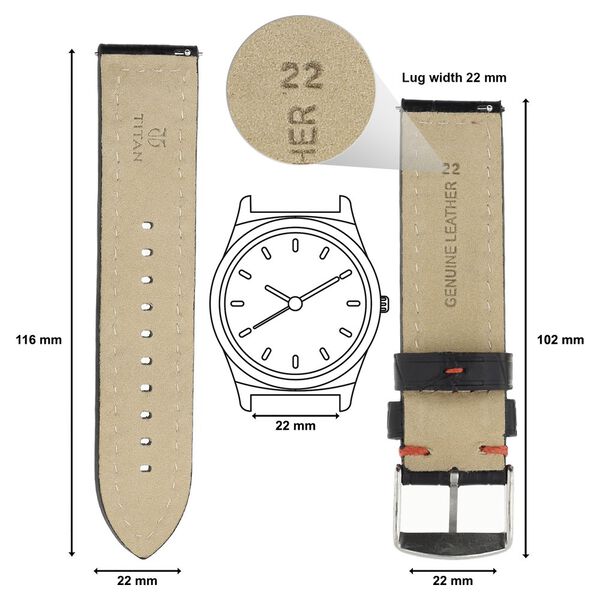 22 mm Black Genuine Leather Strap for Men - image number 1
