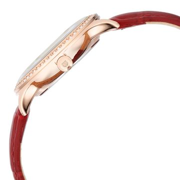 Titan Bright Leathers Silver Dial Analog with Date Red Leather Strap Watch for Women