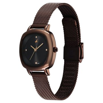 Fastrack Stunners Quartz Analog Black Dial Brown Stainless Steel Strap Watch For Girls