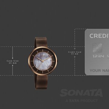 Sonata Modern Edit Quartz Analog Brown Dial Stainless Steel Strap Watch For Women