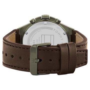 Tommy Hilfiger Multifunction Green Round Dial Brown Leather Strap Watch For Men