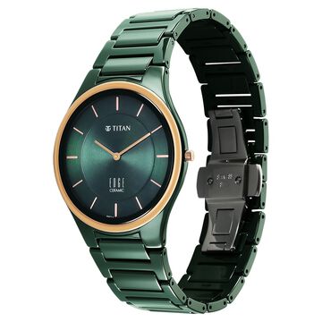 Titan Edge Bicolour Quartz Analog Green Dial And Green Ceramic Strap Watch For Men