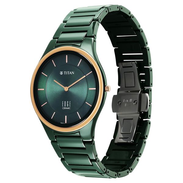 Titan Edge Bicolour Quartz Analog Green Dial And Green Ceramic Strap Watch For Men - image number 2