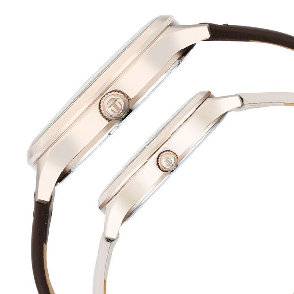 Titan Bandhan White and Mother of Pearl Dial Analog with Date Leather Strap watch for Couple - image number 3