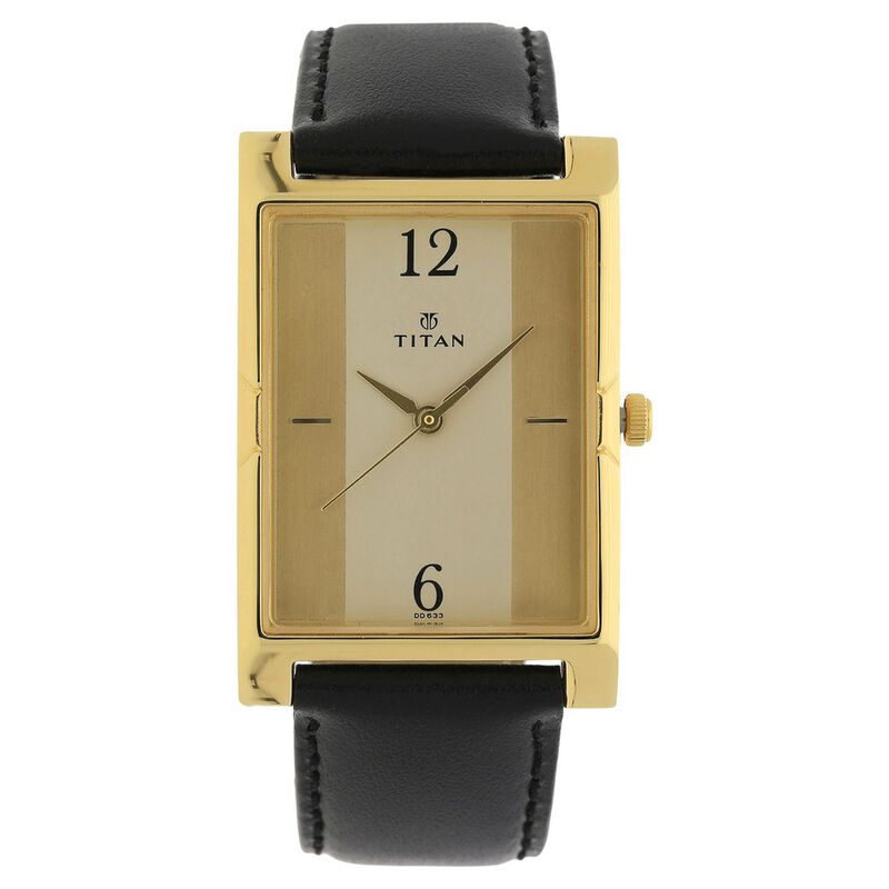 Titan Quartz Analog Champagne Dial Leather Strap Watch for Men
