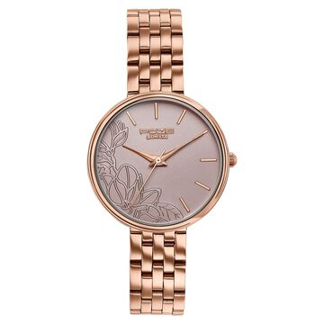Poze Poze Quartz Analog Beige Dial Rose Gold Metal Strap Watch For Women