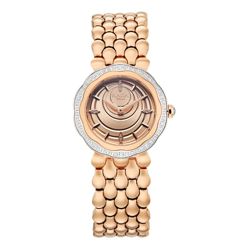 Titan Raga Paris, with Love Quartz Analog Rose Gold Dial Red Stainless Steel Strap Watch For Women