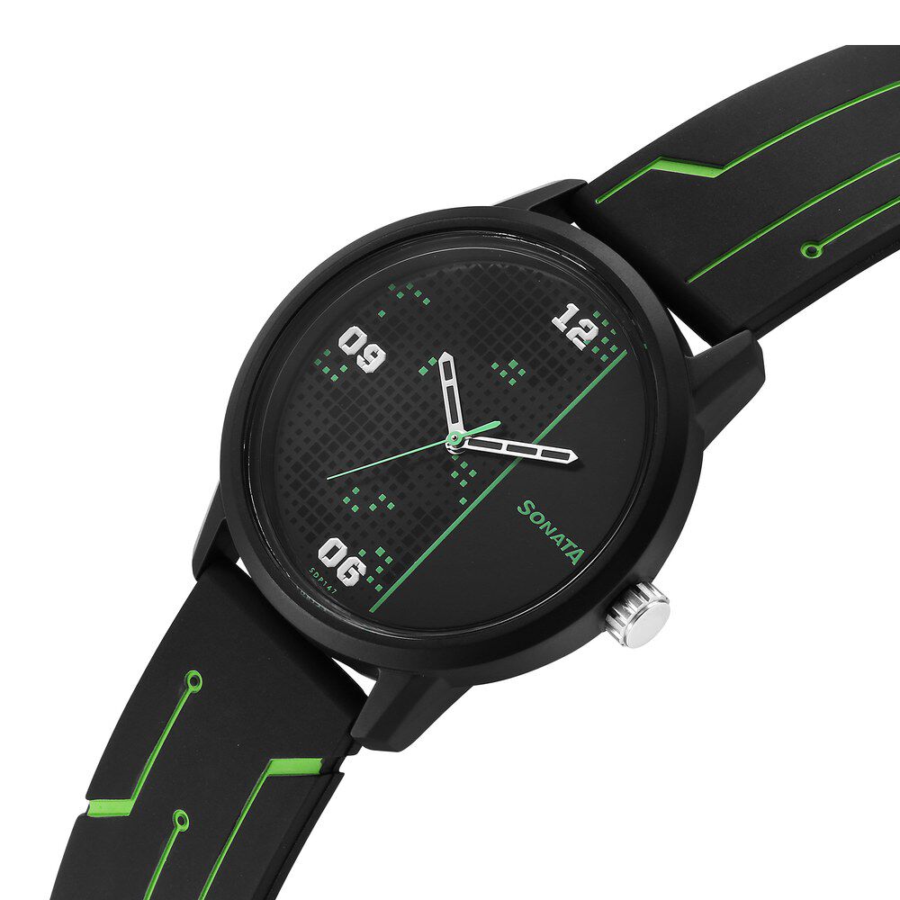 Buy Online Sonata Volt Quartz Analog Black Dial Polyurethane Strap Watch for Men 77085pp21w Titan