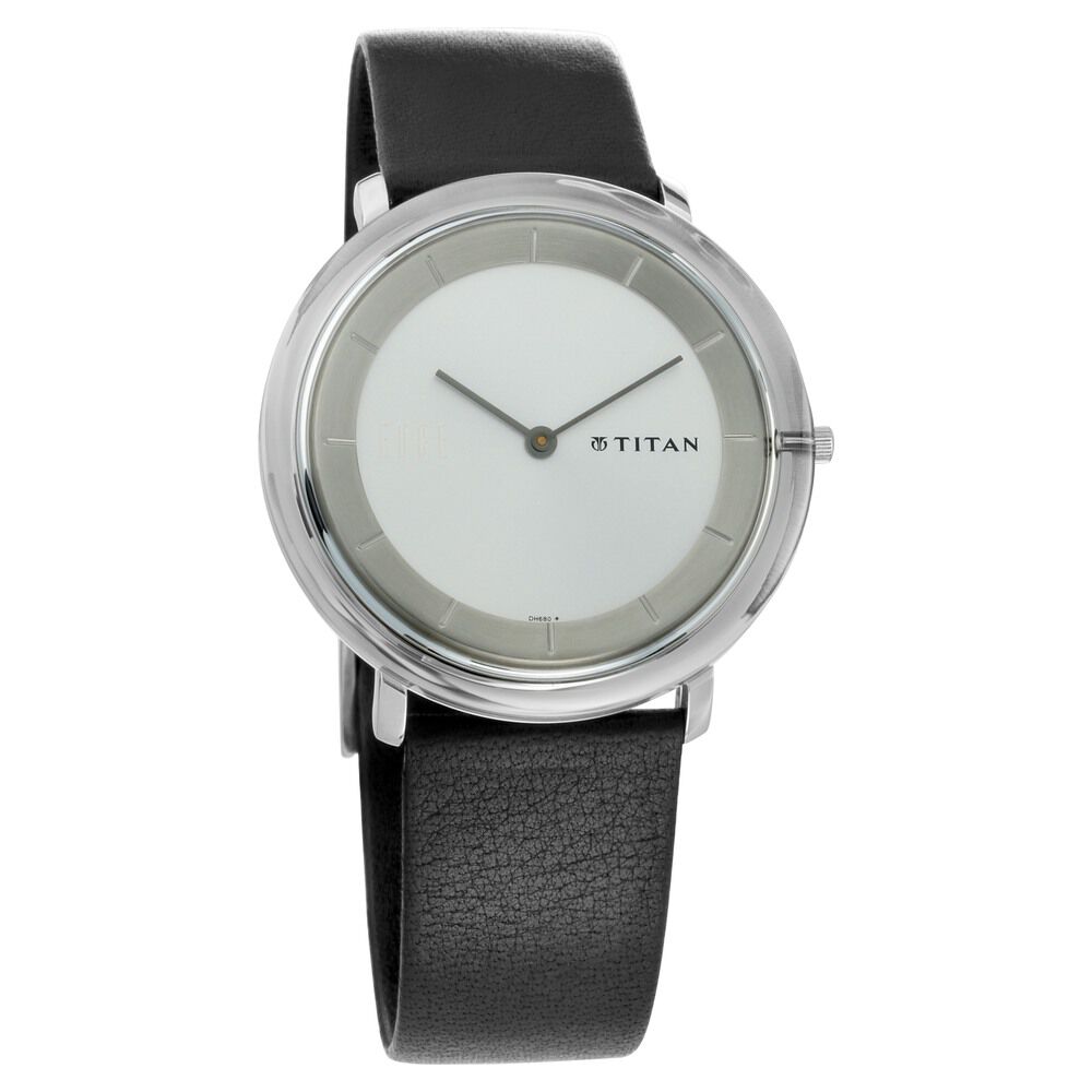 Buy Online Titan Quartz Analog Silver Dial Leather Strap Watch for