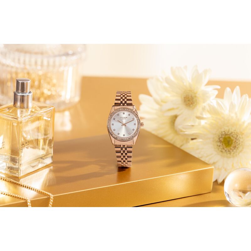 Sonata Poze Quartz Analog Silver Dial Rose Gold Colour Stainless Steel Strap Watch For Women
