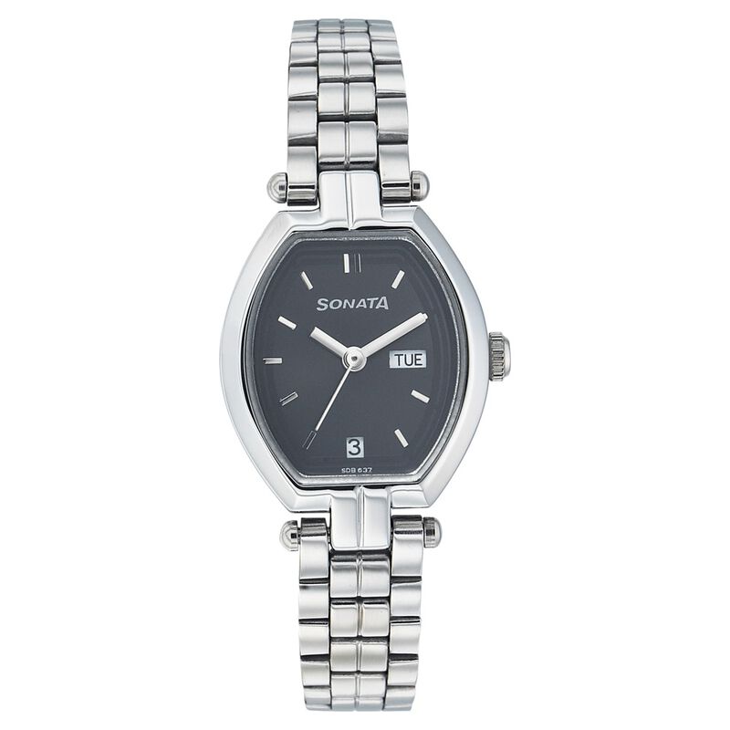 Sonata Quartz Analog with Day and Date Black Dial Metal Strap Watch for Women - image number 0