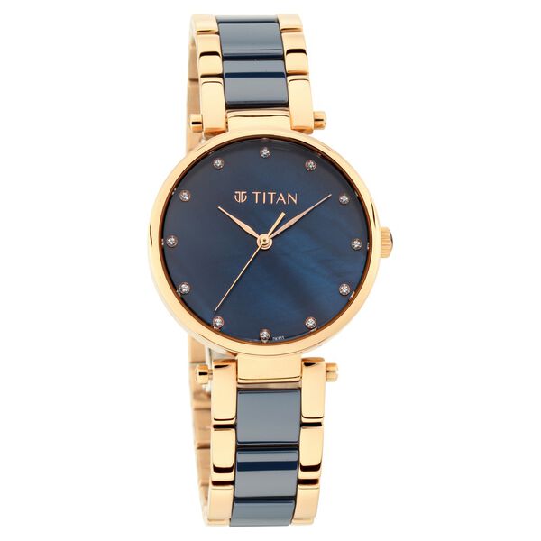Titan Quartz Analog Blue Dial Ceramic Strap Watch for Women - image number 0