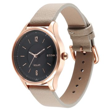 Titan Solar Multifunction Black Dial Leather Strap Watch for Women