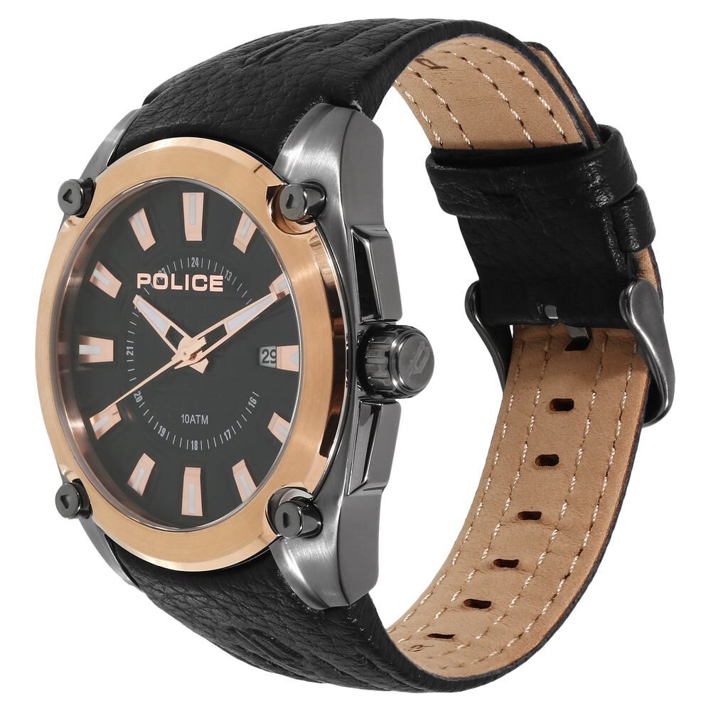 Police Quartz Analog with Date Black Dial Leather Strap Watch for Men